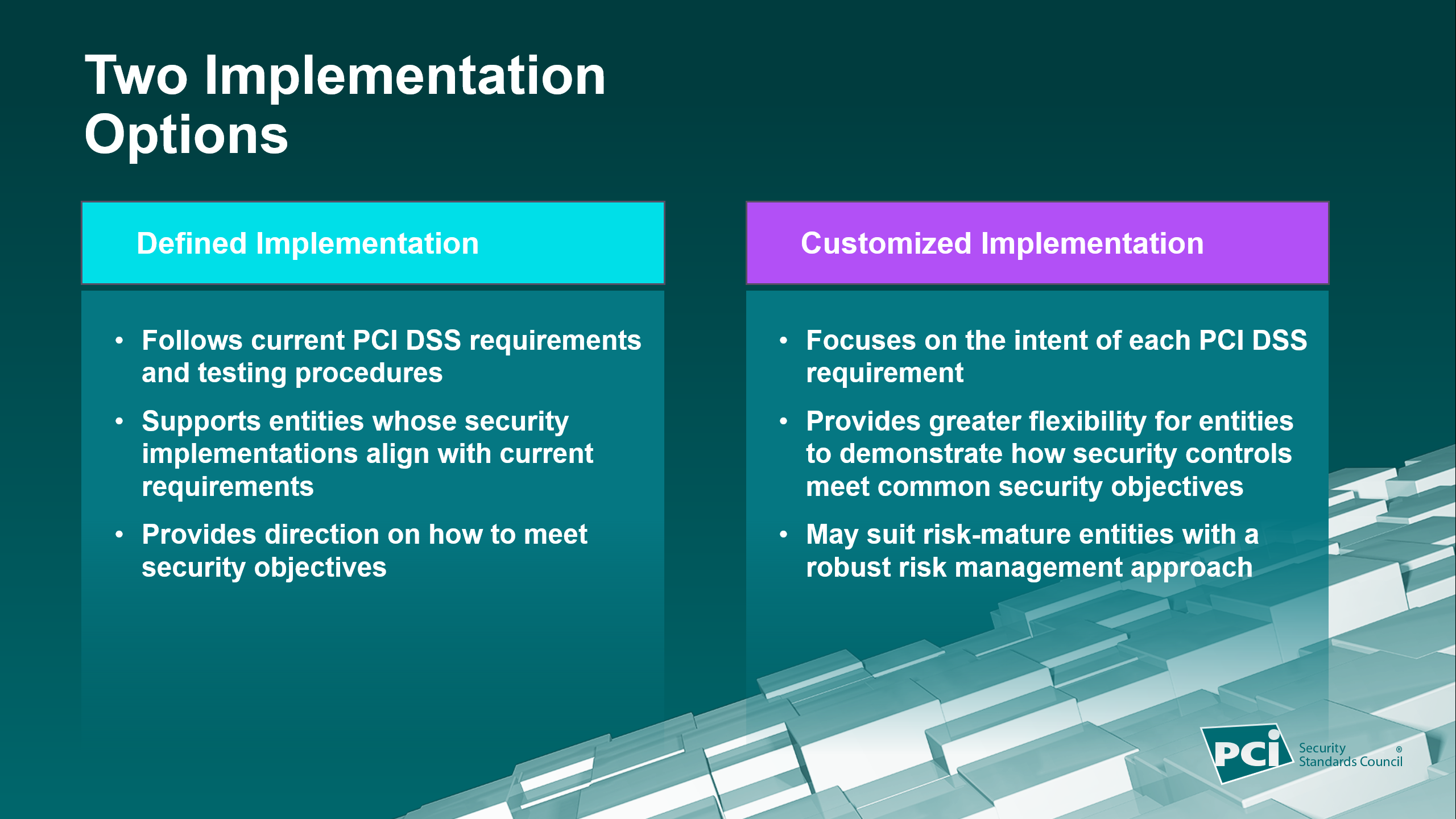 Slide from PCI Community Meeting 2019 – Defined vs. Customized Approach